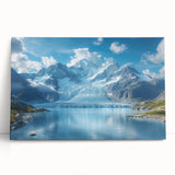 Stretched canvas wall art showcasing a stunning glacier landscape design, featuring vibrant blues and whites, ideal for enhancing modern home decor.