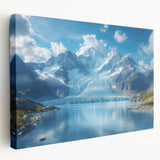 Stretched canvas wall art showcasing a stunning glacier landscape design, featuring vibrant blues and whites, perfect for home decor. Ideal for nature lovers.