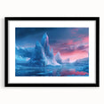 Framed landscape wall art featuring a stunning glacier design, presented in a sleek black frame with a mat, ideal for modern home decor and interior styling.