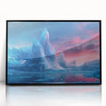 Framed acrylic wall art showcasing a stunning glacier landscape design, featuring vibrant blues and whites, perfect for modern home decor.