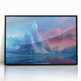 Framed acrylic wall art showcasing a stunning glacier landscape design, featuring vibrant blues and whites, perfect for modern home decor.