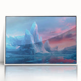Framed acrylic wall art depicting a stunning glacier landscape design, showcasing vibrant blues and whites, perfect for modern home decor.