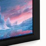 Close-up of a framed canvas wall art piece showcasing a stunning glacier landscape design, highlighting intricate ice formations in shades of blue and white, perfect for modern home decor.