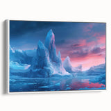 Framed canvas wall art featuring a serene glacier landscape design in soft blues and whites, showcasing a modern aesthetic perfect for home decor.