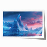 Stunning landscape wall art print showcasing a serene glacier scene with vibrant blues and whites, rolled and ready for framing, perfect for home decor.