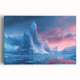 Stretched canvas wall art showcasing a stunning glacier landscape design, featuring vibrant blues and whites, perfect for enhancing modern home decor.