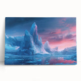 Stretched canvas wall art featuring a breathtaking glacier landscape design, showcasing vibrant blues and whites, ideal for modern home décor.