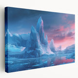 Stretched canvas wall art showcasing a stunning glacier landscape design, featuring cool blue and white tones, perfect for modern home decor.