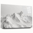 Acrylic glass wall art showcasing a stunning glacier landscape design, featuring vibrant blue and white colors, displayed with stylish pins in a contemporary setting.