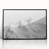 Framed acrylic wall art of a glacier landscape design, showcasing vibrant blues and whites, with a sleek black frame, perfect for modern home décor.