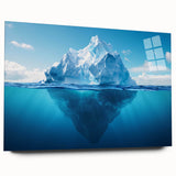 Side view of a stunning acrylic wall art piece featuring a glacier landscape design, showcasing vibrant blues and whites, ideal for modern home decor.