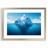 Elegant silver-framed wall art featuring a stunning glacier landscape design, complete with a mat for added depth, perfect for modern home decor.