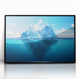 Framed black acrylic wall art featuring a stunning glacier landscape design, showcasing vibrant blues and whites, ideal for modern home decor.