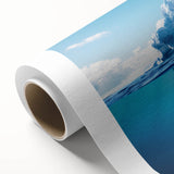 Glacier landscape wall art design on rolled canvas, showcasing icy blues and whites with textured details, perfect for modern home decor.