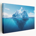 Stretched canvas artwork showcasing a breathtaking glacier landscape in vibrant blues and whites, ideal for modern home decor. Perfect for nature enthusiasts and art collectors.