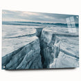 Acrylic glass wall art featuring a stunning glacier landscape design, showcasing vibrant blues and whites, presented with stylish pins for easy mounting. Perfect for enhancing modern home decor.