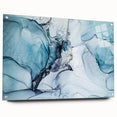 Acrylic glass wall art featuring a stunning glacier landscape design, showcasing vibrant blues and whites, elegantly displayed with pins for a modern aesthetic.