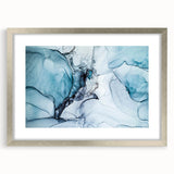 Framed wall art showcasing a stunning glacier landscape design in silver, featuring a white mat for a modern touch, perfect for home decor enthusiasts.