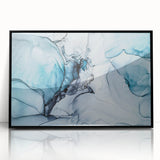 Framed acrylic wall art featuring a stunning glacier landscape design, presented in a sleek black frame, perfect for modern home decor and nature enthusiasts.