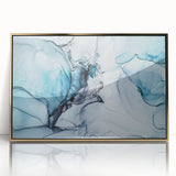 Framed acrylic wall art featuring a stunning glacier landscape design with gold accents, showcasing intricate details and vibrant colors, ideal for modern decor.
