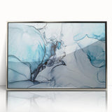 Framed acrylic wall art showcasing a stunning glacier landscape design with silver accents, perfect for modern home decor and enhancing interior aesthetics.