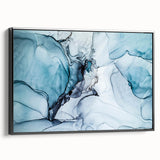 Framed canvas wall art featuring a stunning glacier landscape design in vibrant blues and whites, showcasing intricate details and textures, perfect for home decor.