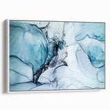 Framed canvas wall art depicting a stunning glacier landscape design, featuring vibrant cool colors and intricate details, perfect for modern home decor.