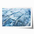 Vibrant wall art print showcasing a stunning glacier landscape with rich blues and whites, rolled for easy shipping and display, perfect for home decor.