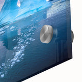 Close-up of a vibrant acrylic glass wall art piece featuring a stunning glacier landscape design, showcasing intricate details and colors ideal for modern home decor.