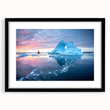 Stylish black-framed wall art featuring a stunning glacier landscape design, perfect for home decor, showcasing vibrant colors and intricate details. Ideal for nature enthusiasts and modern interior design.