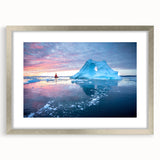 Framed landscape wall art featuring a stunning glacier design in silver tones, showcasing intricate details and textures, perfect for modern home decor.