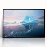 Framed acrylic wall art featuring a stunning glacier landscape design with vibrant blue and white hues, set against a sleek black frame for a modern touch.