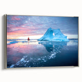 Framed canvas wall art showcasing a serene glacier landscape design with silver accents, perfect for modern home decor. Ideal for nature enthusiasts.
