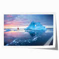 Glacier landscape wall art design featuring vibrant blues and whites, showcasing towering ice formations and serene natural beauty, rolled and ready for framing.