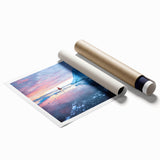 Glacier landscape wall art print showcasing vibrant blue and white ice formations, rolled for easy display and shipping in a protective tube. Perfect for nature enthusiasts.