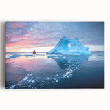 Stretched canvas wall art featuring a stunning glacier landscape design, showcasing vibrant blues and whites, perfect for enhancing modern home decor.