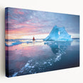 Stretched canvas wall art depicting a breathtaking glacier landscape with icy blues and whites, showcasing intricate details and depth, perfect for modern home decor.