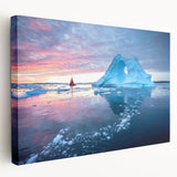 Stretched canvas wall art depicting a breathtaking glacier landscape with icy blues and whites, showcasing intricate details and depth, perfect for modern home decor.