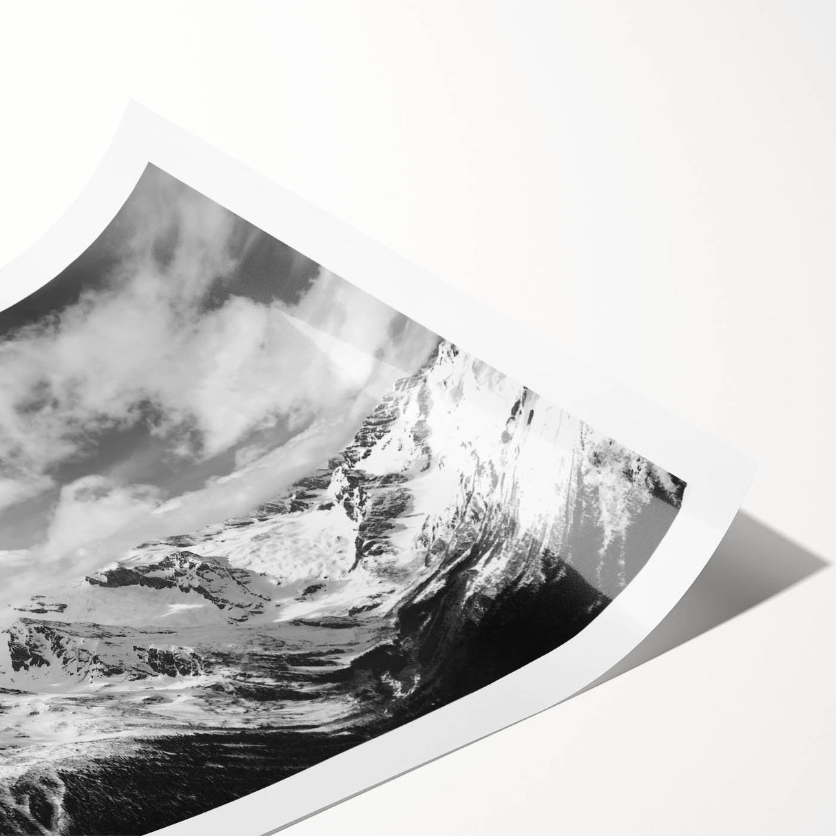 Stunning rolled print of a glacier landscape wall art design, showcasing vibrant blues and whites, ideal for home decor, packaged in a protective tube.