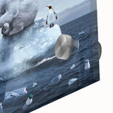 Close-up of a vibrant acrylic glass wall art piece featuring a stunning glacier landscape design, showcasing intricate details and vivid colors, perfect for modern home decor.