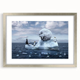 Framed wall art featuring a stunning glacier landscape design, showcasing icy blues and whites in a silver frame with a mat, perfect for modern decor.