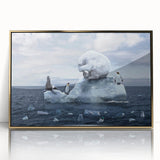 Framed acrylic wall art featuring a stunning glacier landscape design with gold accents, showcasing intricate textures and vibrant colors, perfect for modern decor.