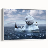 Framed canvas wall art showcasing a stunning glacier landscape design in cool blue and white tones, perfect for enhancing modern home decor.