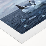 Glacier landscape wall art collection on rolled canvas, showcasing vibrant blues and whites, perfect for modern home decor. Textured finish enhances visual appeal.