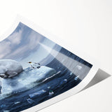 Vibrant rolled print of a glacier landscape wall art design, showcasing stunning icy blues and whites. Ideal for home decor, packaged securely in a durable tube.