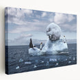 Stretched canvas wall art showcasing a serene glacier landscape design, featuring vibrant blues and whites, perfect for adding a calming touch to any room decor.