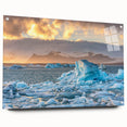 Acrylic glass wall art displaying a stunning glacier landscape design, viewed from the side, showcasing vibrant colors and intricate details, perfect for modern decor.