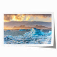 Stunning rolled wall art print showcasing a serene glacier landscape with vibrant blues and whites, perfect for adding a touch of nature-inspired decor to any space.