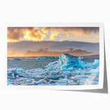 Stunning rolled wall art print showcasing a serene glacier landscape with vibrant blues and whites, perfect for adding a touch of nature-inspired decor to any space.