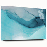 Acrylic glass wall art featuring a stunning glacier landscape design, showcasing vibrant blues and whites, elegantly displayed from a side view, perfect for modern decor.